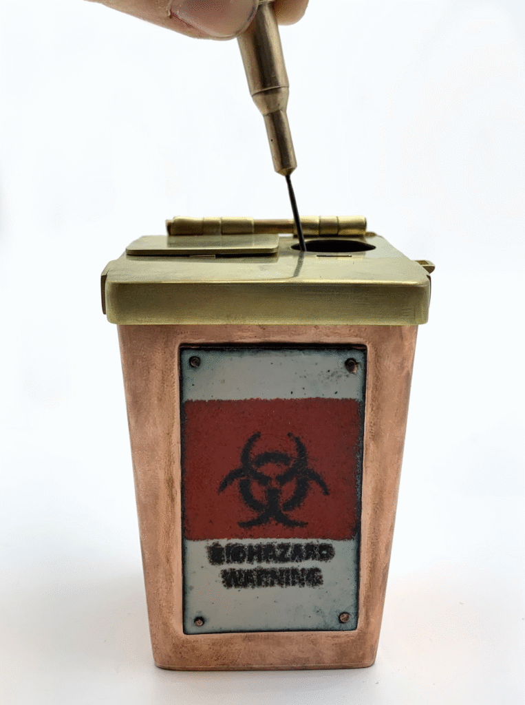 Sharps , copper, brass, bronze, enamel, 4 x 2.5 x 2 in