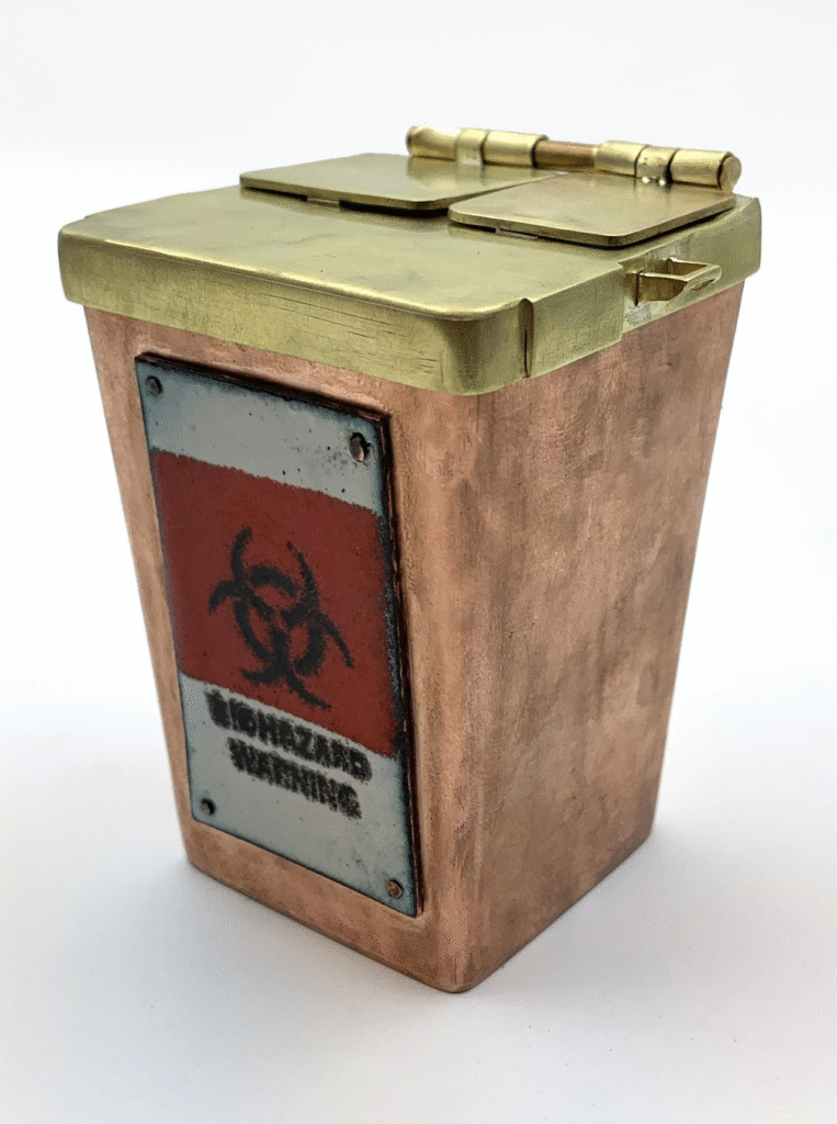 Sharps , copper, brass, bronze, enamel, 4 x 2.5 x 2 in